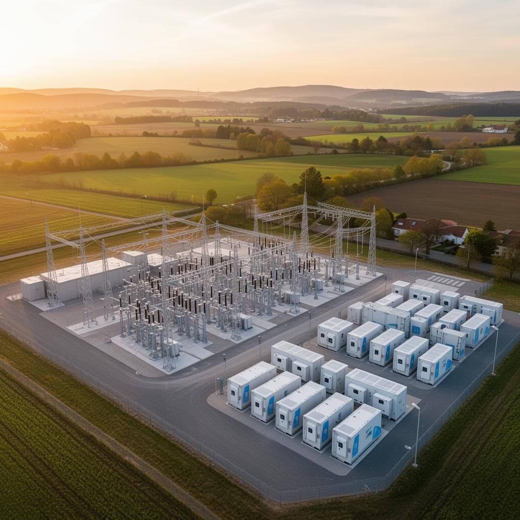 Power grid infrastructure at sunset